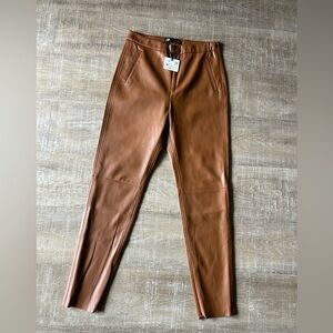 ▶️ Zara Faux Leather Pants Womens M Brown High Rise Pull On NWT Vegan Leather